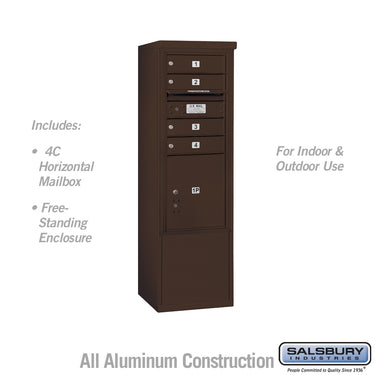 10 Door High Free-Standing 4C Horizontal Mailbox with 4 Doors and 1 Parcel Locker in Bronze with USPS Access